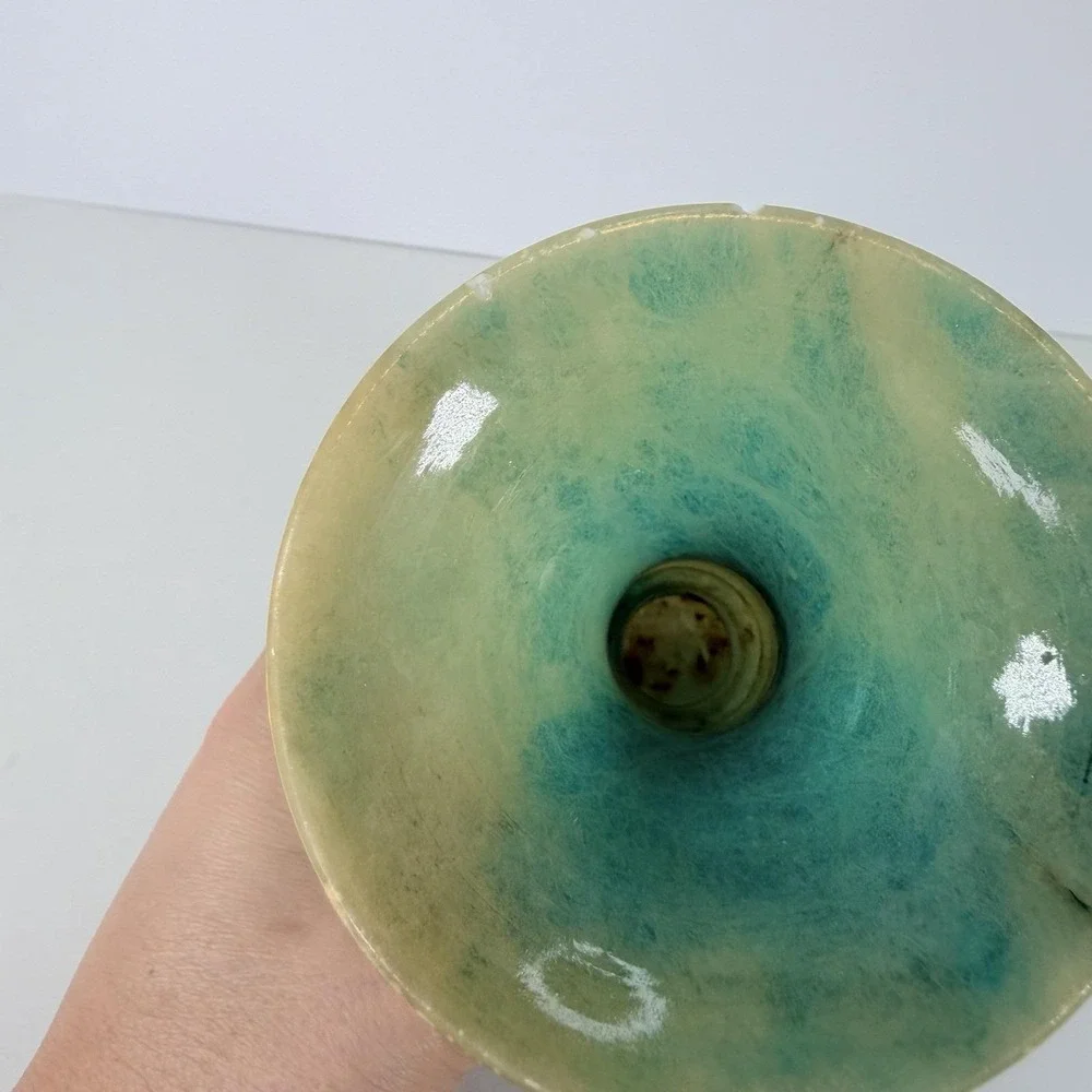 Antique Hand Carved‎ Blue Alabaster Bud Vase 6